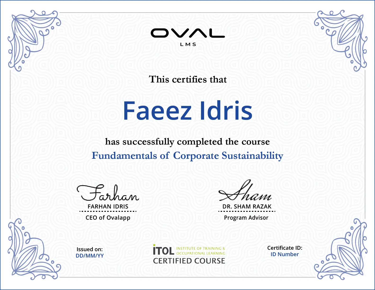 Certificate sample